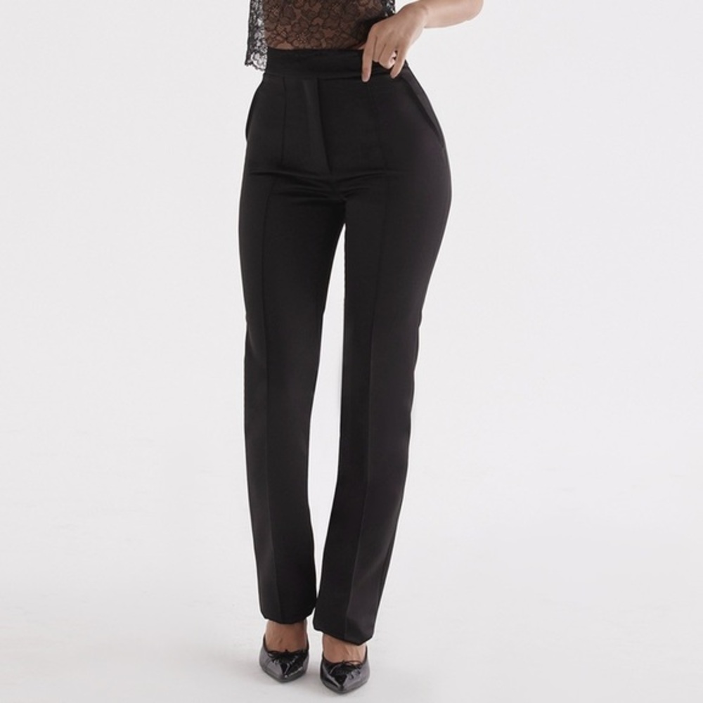 House of CB TANSY Black Satin High Waisted Classic Trousers Sz. S NWT!